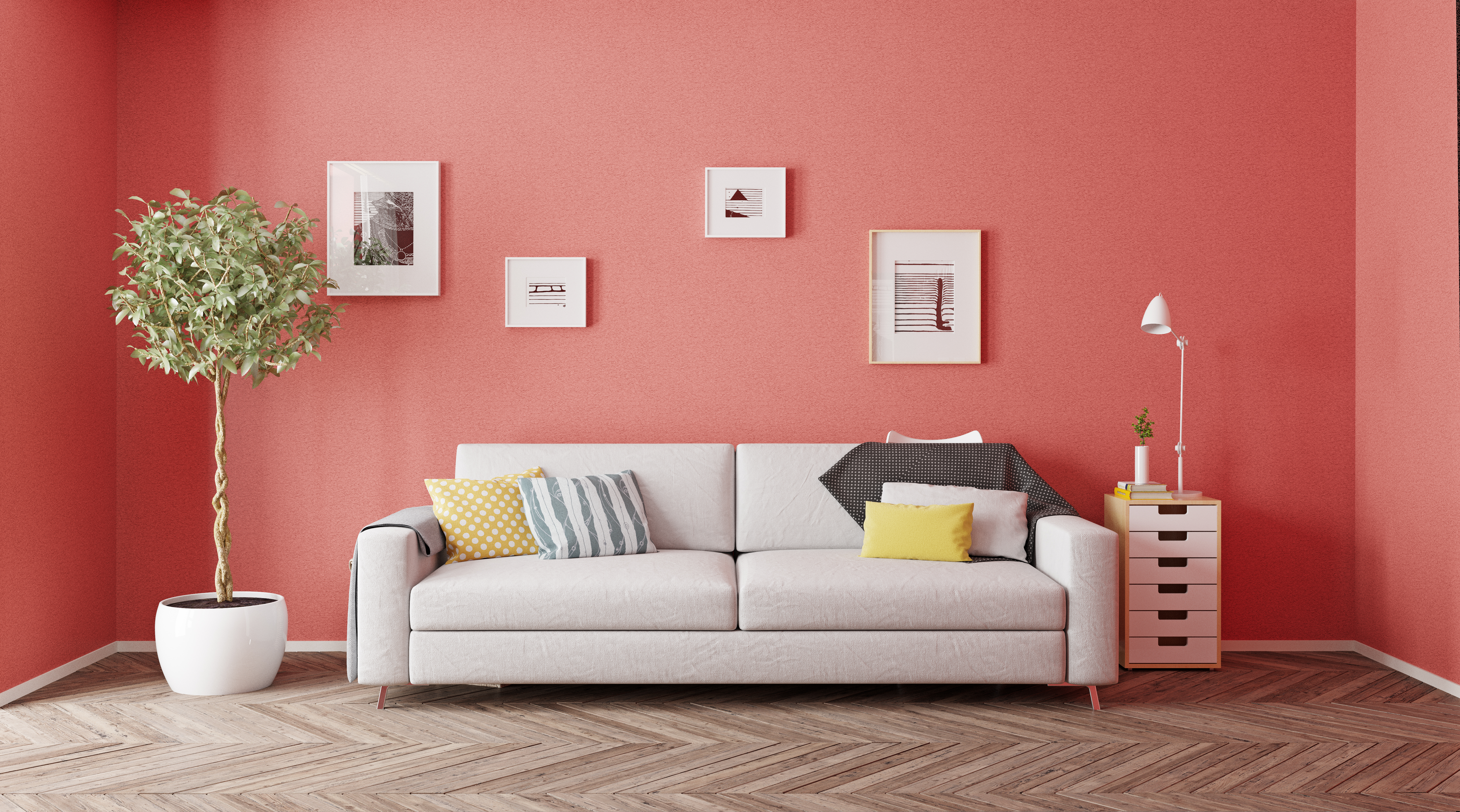 Couch with Living Coral painted walls
