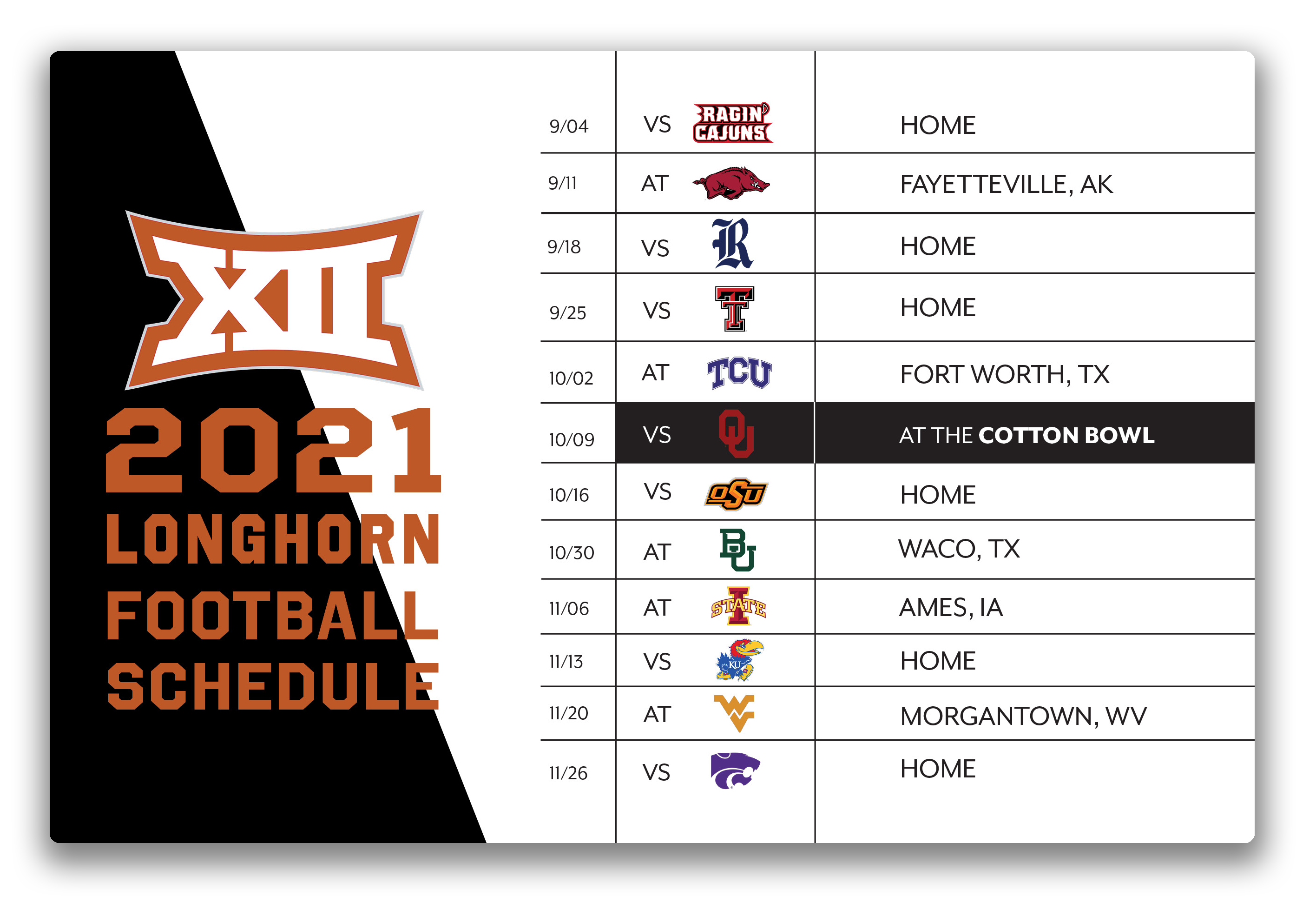 Printable Texas Tech Football Schedule