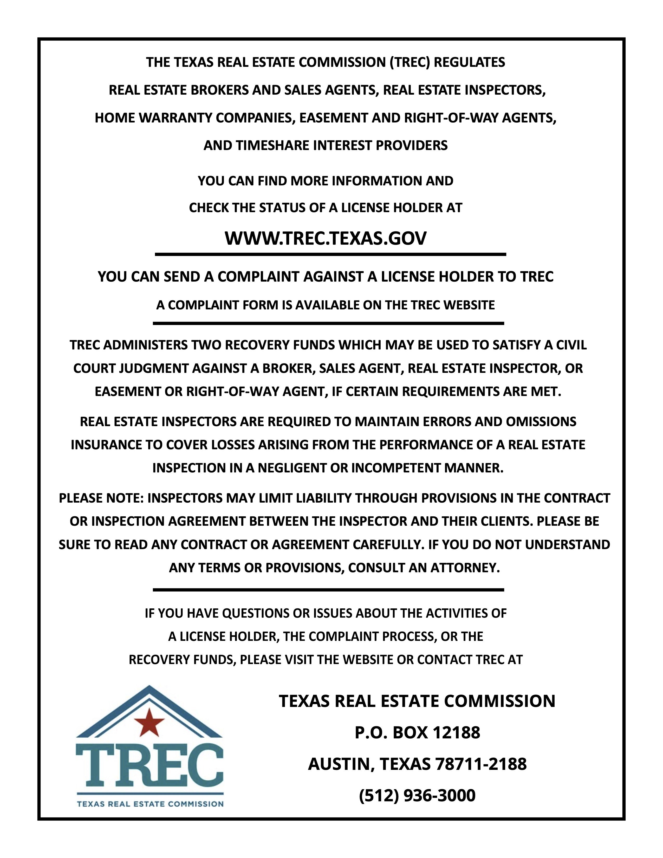 Texas Real Estate Commission Protection Notice