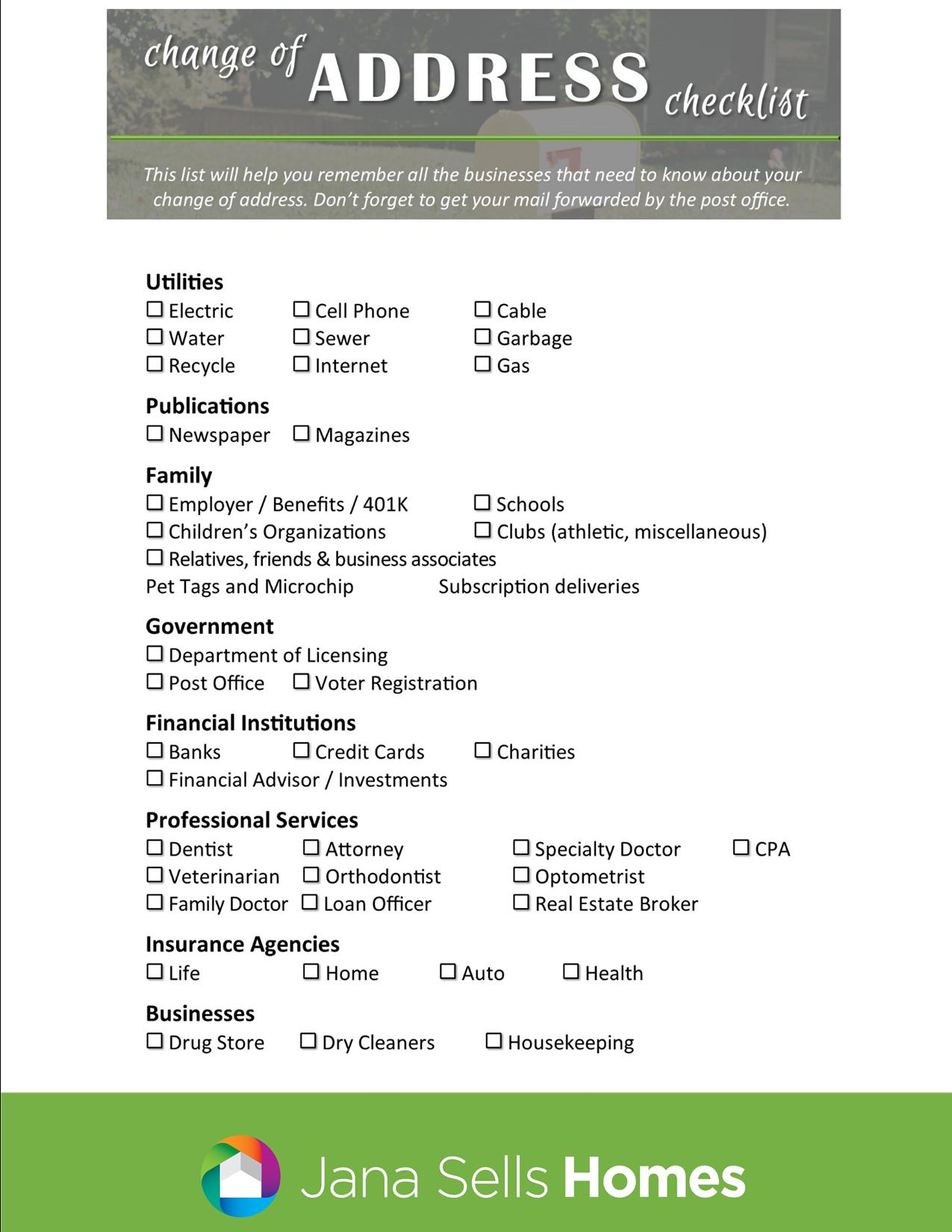 Change of Address Checklist