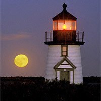Nantucket lighthouse with the sunset.