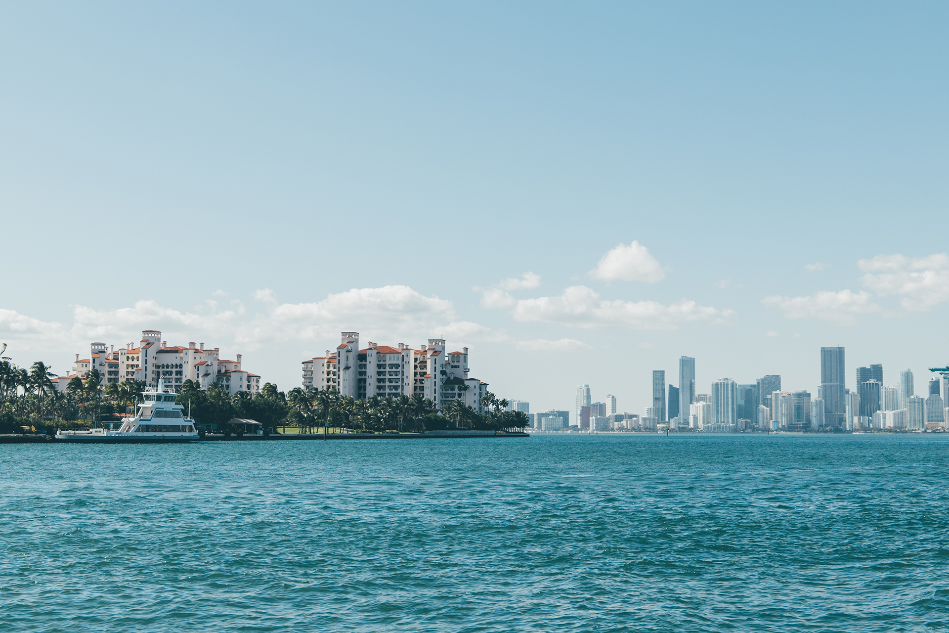 Luxury Condominiums on Fisher Island Overlooking the Atlantic Ocean at Sunset Miami Beach South Florida