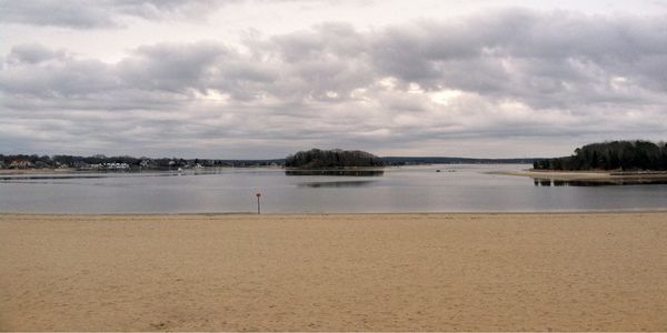 A view of Onset Beach in Wareham, MA, on a cloudy day