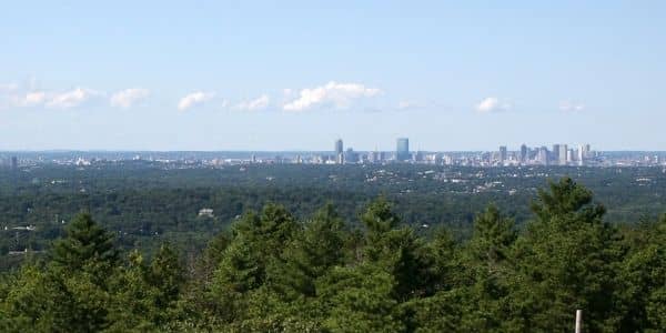 A view toward Boston in the Blue Hills Reservation from Great Blue Hill